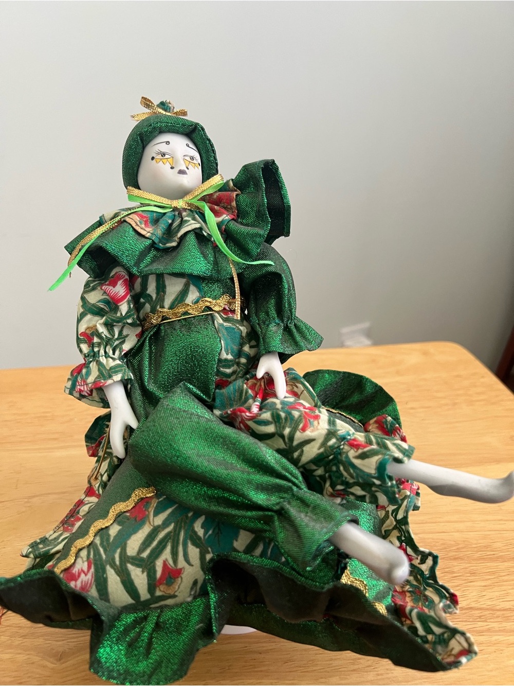 Green Floral Mixed-Media Decorative Doll